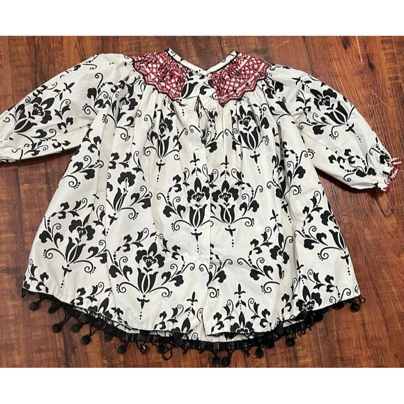 Le' Za Me Smocked Paisley Print Bishop Dress Summer Sz 24m - Pom Poms - Picture 2 of 5